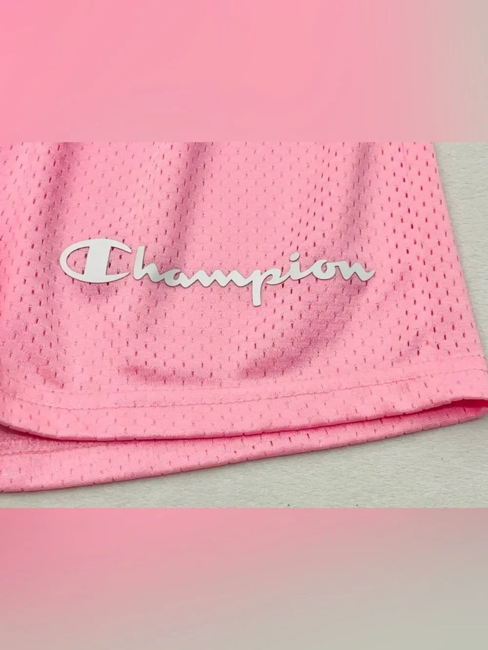 Champion Pink Vibrant Mesh Authentic Athletic Shorts w Script Logo Girls Sz XL